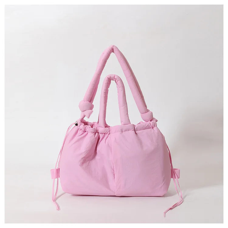 Waterproof Nylon Tote Bag Padded Handles Pillow Shape Foldable Shoulder Carry Handbag