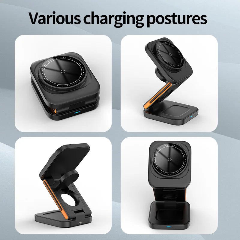 Fast Wireless Charger, Magnetic Foldable 3 in 1 Charging Station for IPhone, 5W Portable