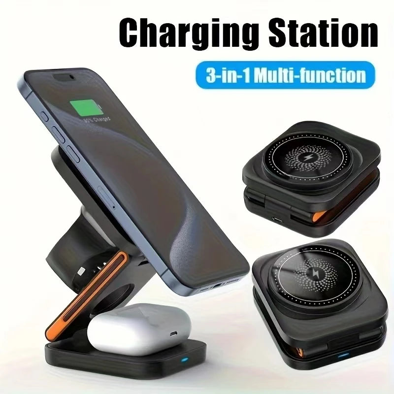 Fast Wireless Charger, Magnetic Foldable 3 in 1 Charging Station for IPhone, 5W Portable