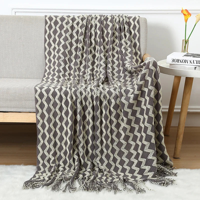 Chunky Knitted Blanket Sofa Throw Blanket With Tassels Weighted Blanket for Winter