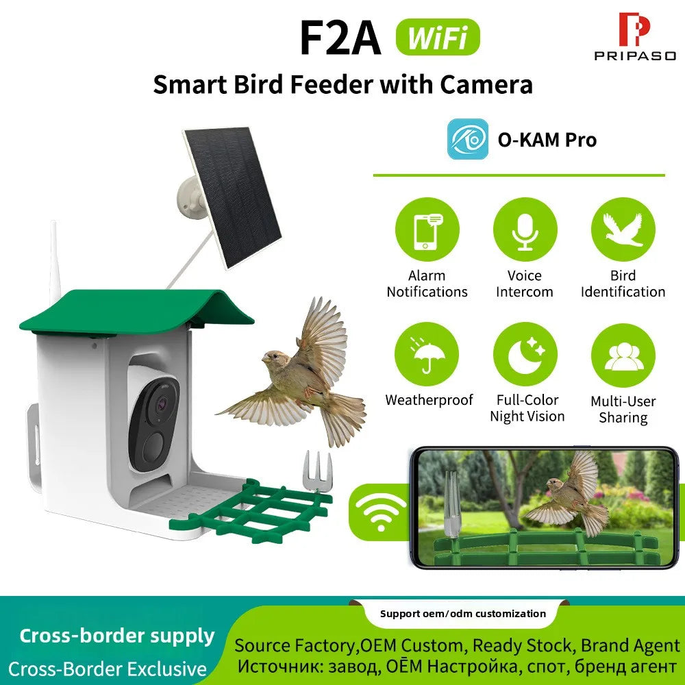 Bird Feeder Camera with AI Bird Recognition Solar-Powered Voice Intercom & Full-Color