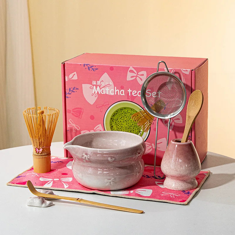 Chinese New Eco-Friendly Pink Whisk Mixing Kits Matcha Gift Set 5pcs Set Matcha Tea Set