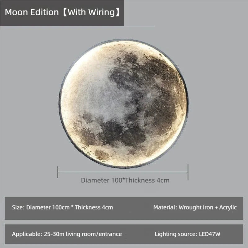 Art Modern Indoor Lighting Design Bedroom 3d Round Led Circular Moon Wall Lamp Decor Home