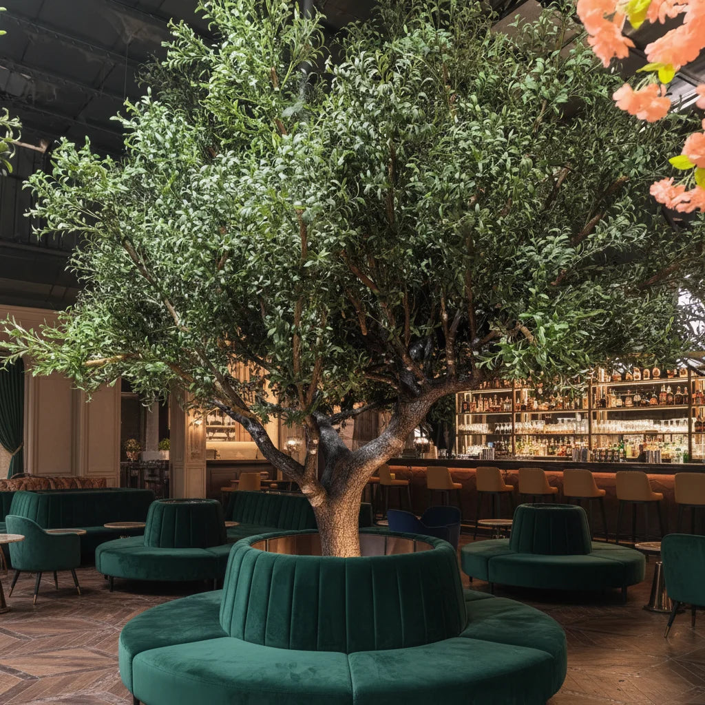 Custom 13Ft High Artificial Olive Tree Made From Fiberglass Wood Trunk With Plastic