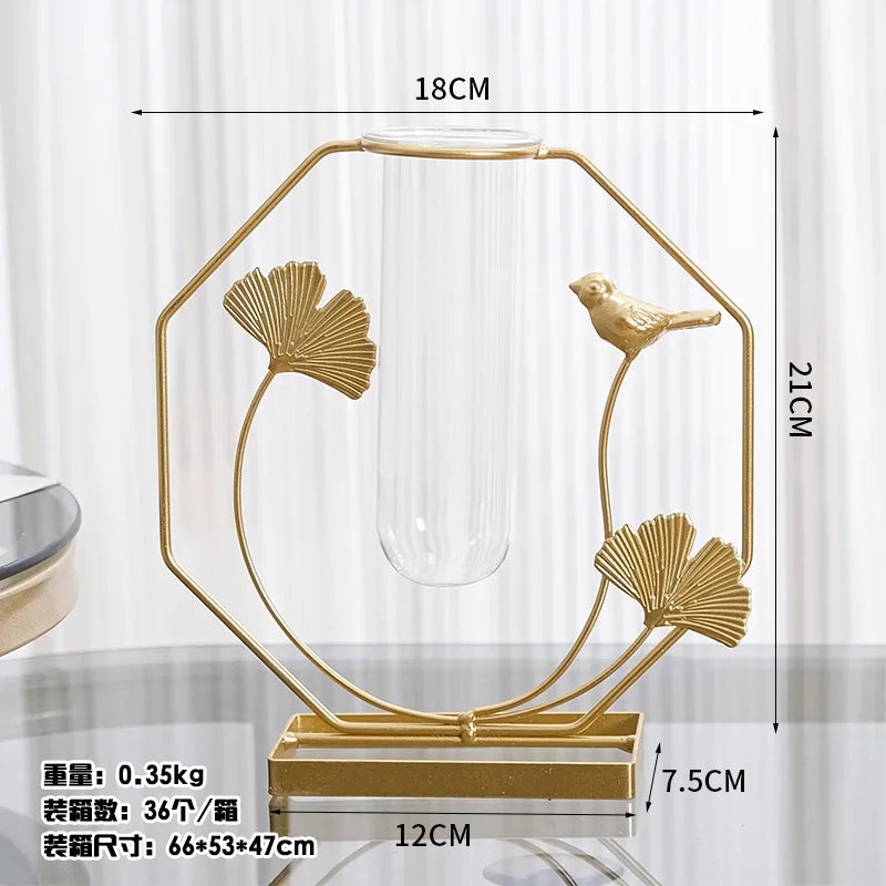Modern Metal Plant Propagation Station Ginkgo Leaf Desktop Glass Hydroponic Planter Pots
