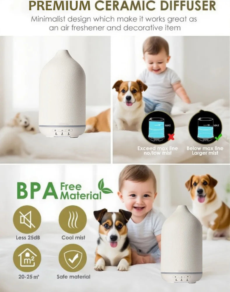 Ceramic and Stone Essential Oil Diffuser, Ultrasonic Aromatherapy Diffusers