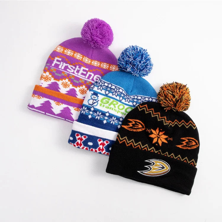 Jacquard Pattern Warm Knitted Beanie Hat Nice Beanie Winter Hats Promotional Beanies