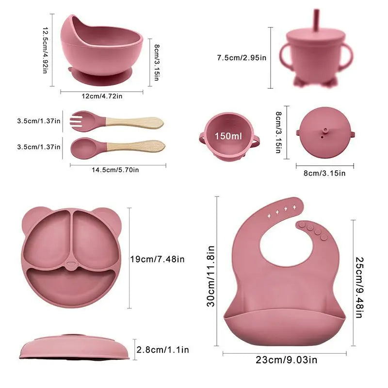 Children'S Silicone Baby Feeding Set BPA Free Toddler Dinnerware Includes Bib Plate Bowl
