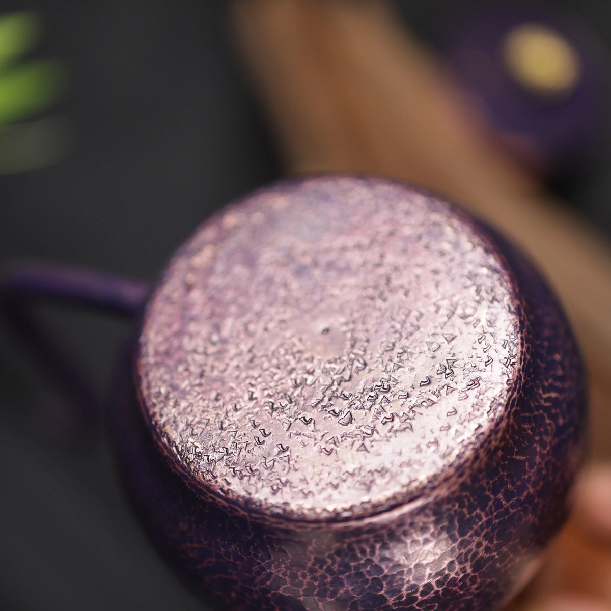 Luxury Handmade Purple Hammered Pure Copper Coffee Kettle with Lid Leather Wrap Gooseneck