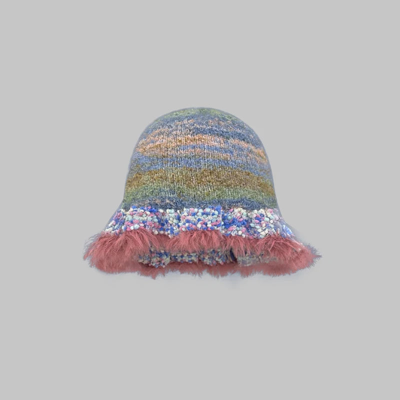 Winter Beanie Acrylic Knit Cuffed Plain Hats Plush Big Head Circumference Reversible