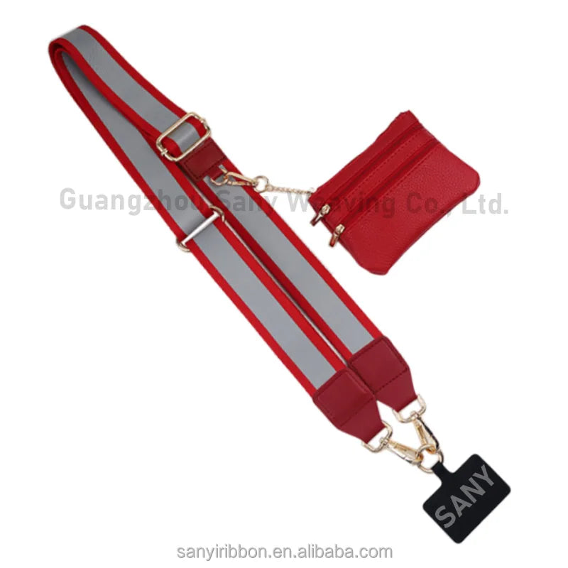 Reflective Strip Phone Strap With Zippered Pouch Adjustable Cellphone Lanyard Crossbody
