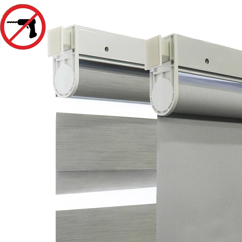 Blackout Free-Stop Roller Shades Privacy Window Spring No Tools No Drill Cordless Zebra