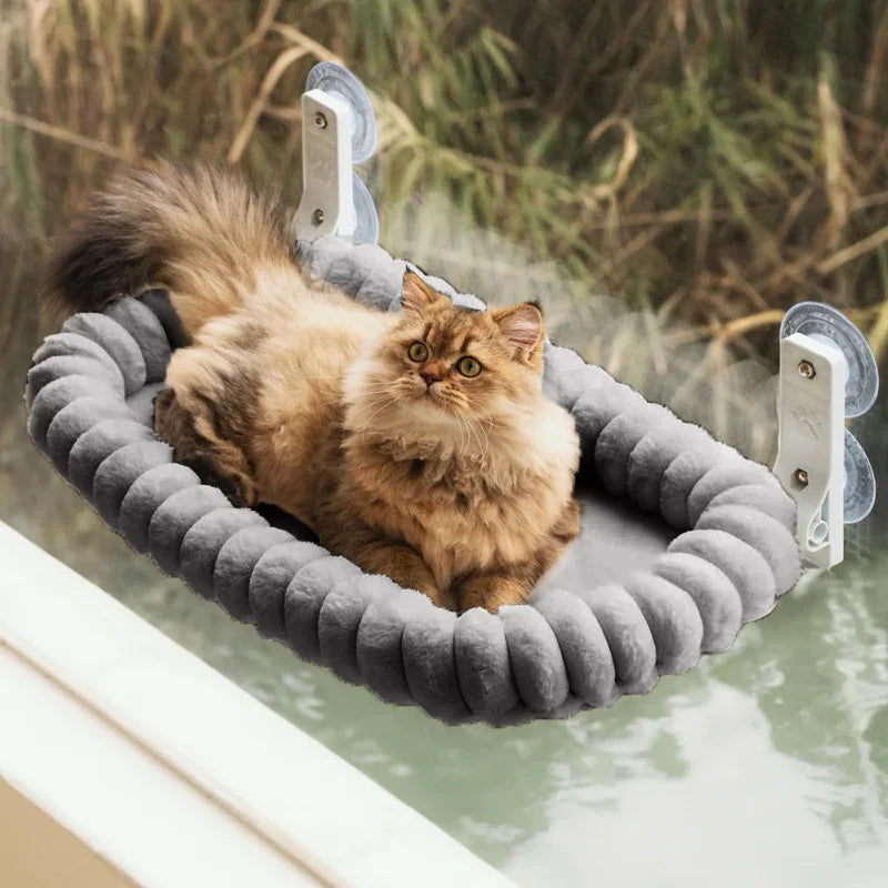 Luxury Square Winter Cat Window Perch Bed with Suction Cups Plush Hammock for Comfortable
