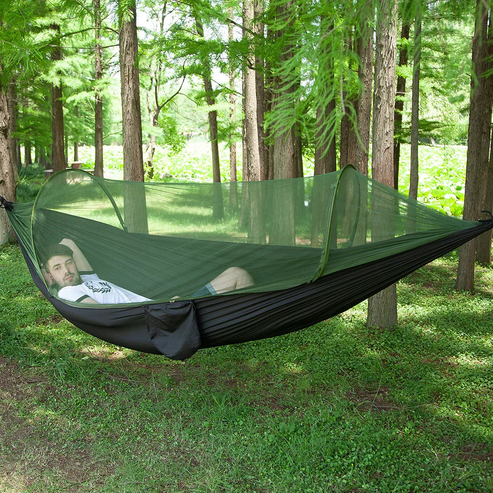 Lightweight Parachute Single Color Hammock with Mosquito Net for 1-2 Person All Seasons