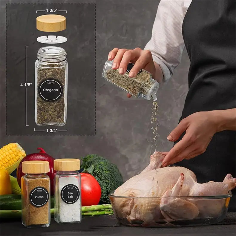 12Pcs Spice Jars 4OZ Glass Seasoning Jars Bamboo Lids Airtight Sealing With Label