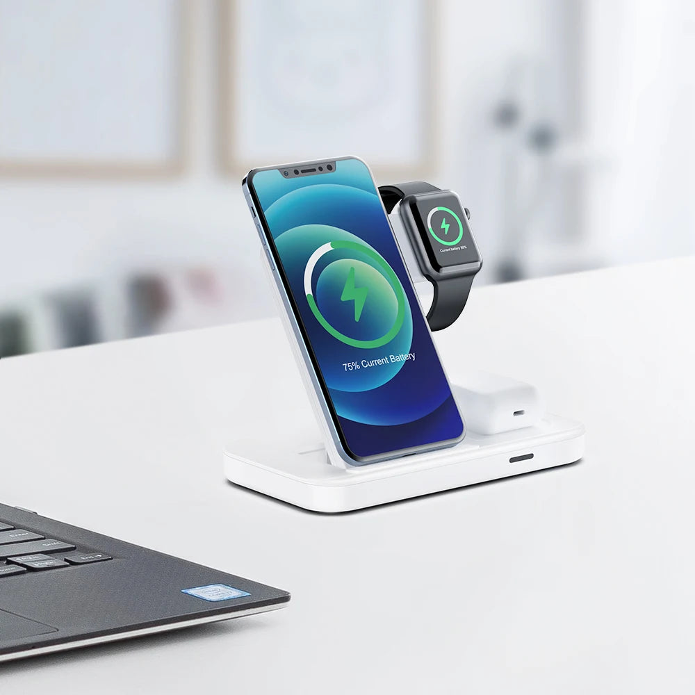 3 in 1 for Wireless Charger Dock Station with Type-C Port 15W Fast Charging Foldable