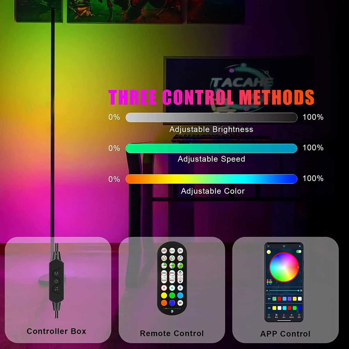 Modern IR APP Smart Control RGBIC LED Floor Lamp for Bedroom DIY Wifi Standing Corner LED