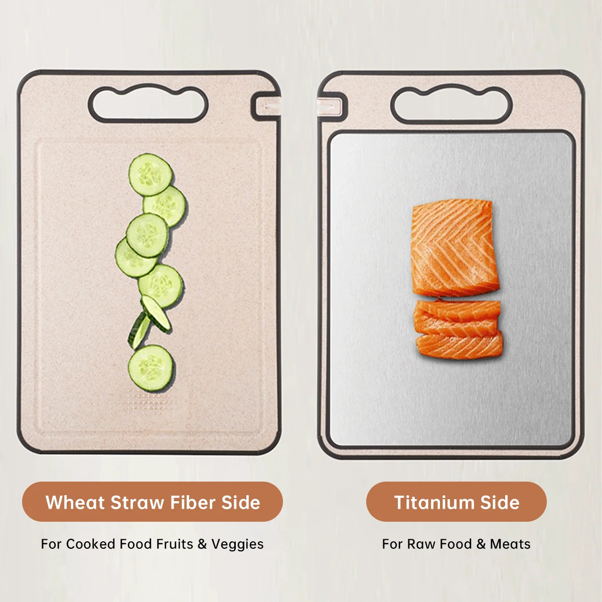 Pure Titanium Wheat Straw Fiber Cutting Board - Double-Sided Antibacterial with Built-in