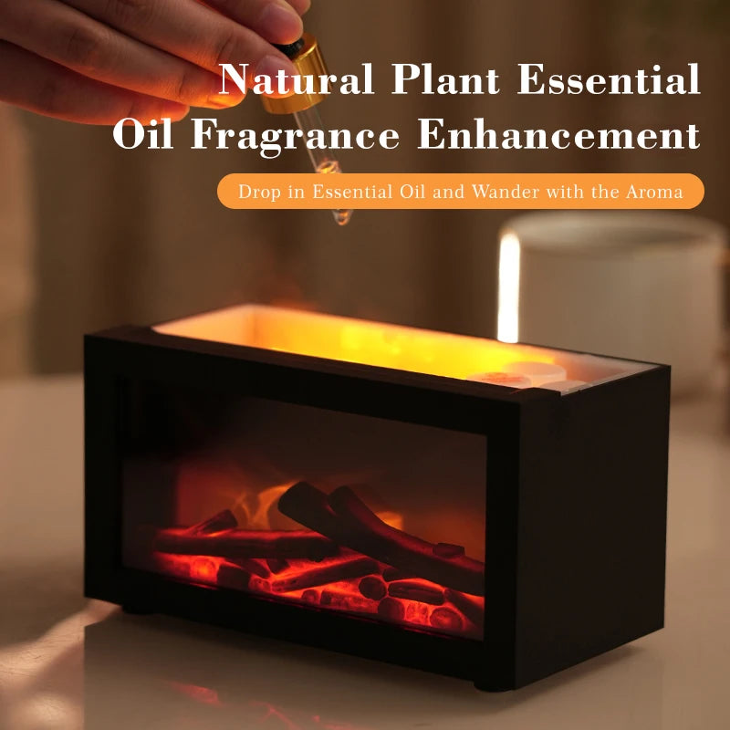 3D Realistic Flame Fireplace Diffuser Humidifier 200ml Large Tank Type-C Charging Quiet