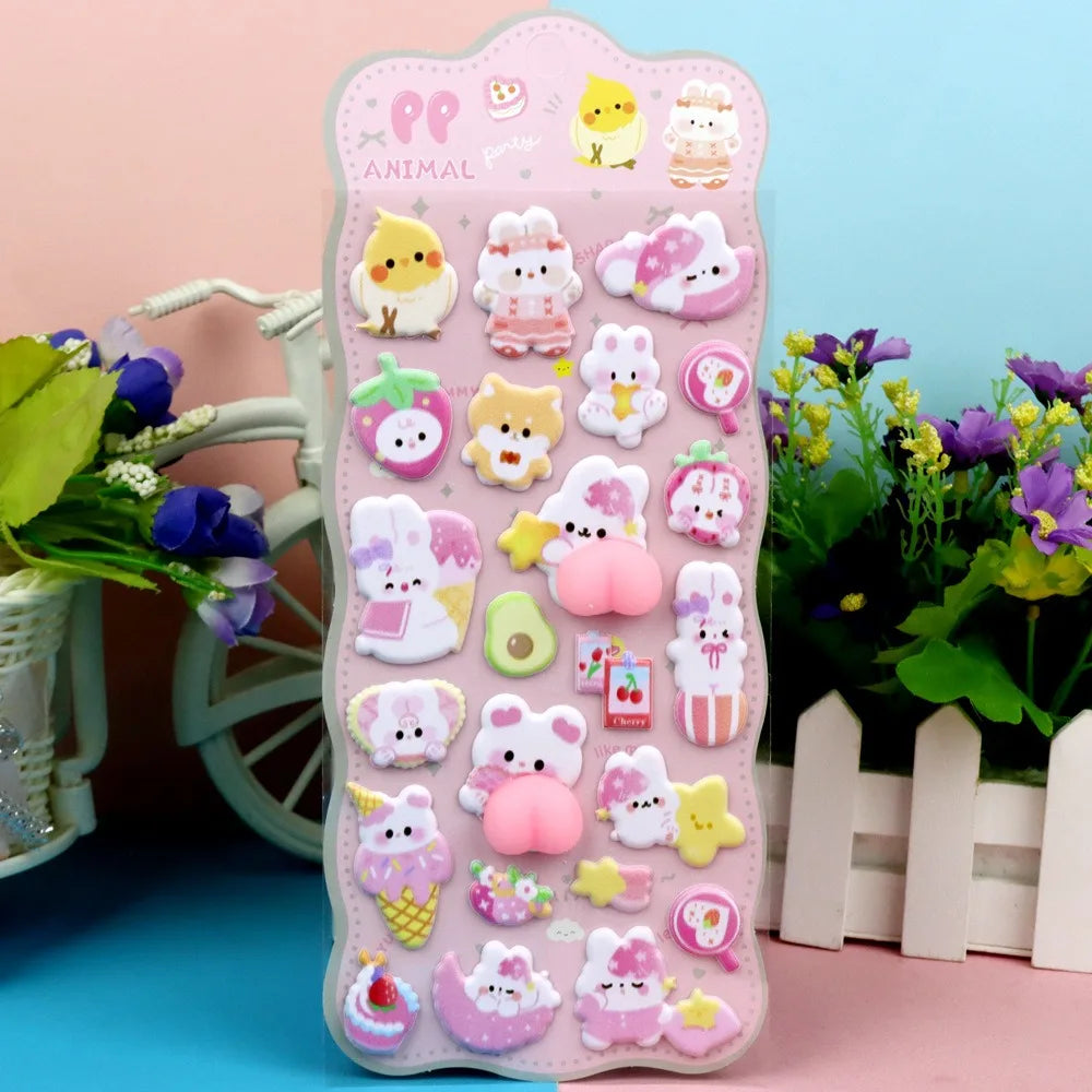 Cartoon Animal Decals Phone Decorative Cut Adhesive Soft Puffy Cute Pinching Fun (Pack of 3)