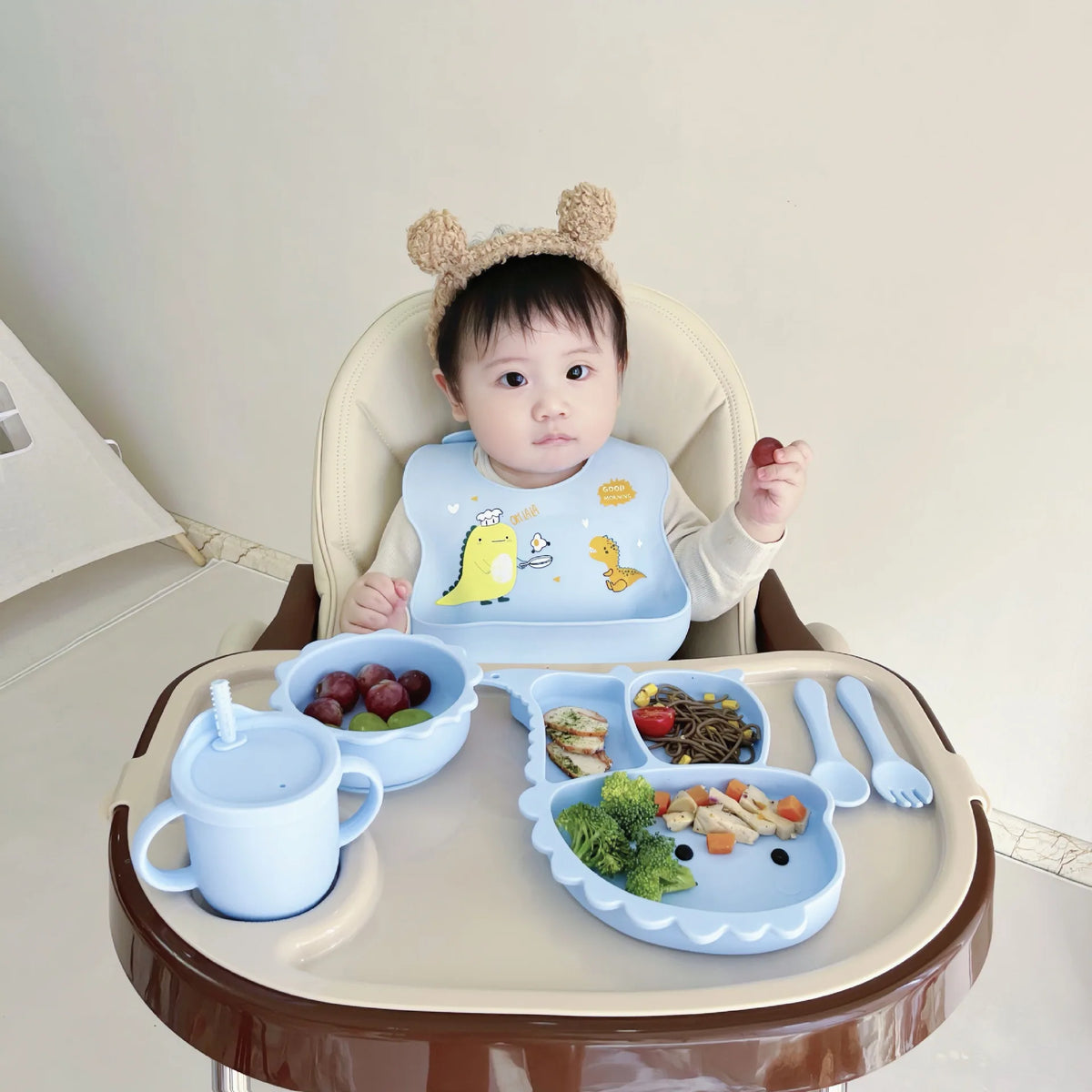 Baby Silicone Feeding Set Suction Plate Bowl Toddler Sippy Cup Cartoon Eco-Friendly Bpa
