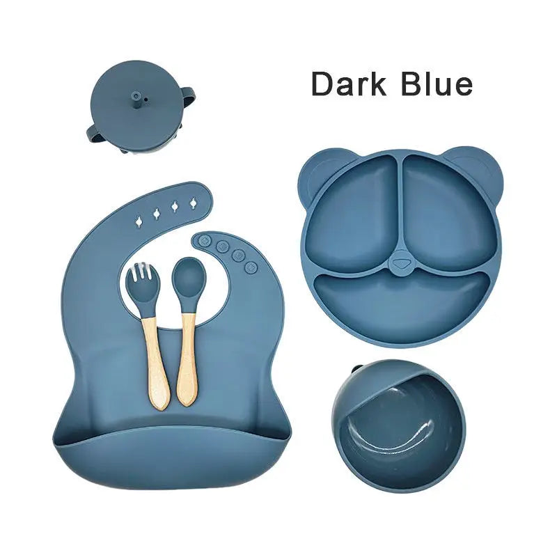 Children'S Silicone Baby Feeding Set BPA Free Toddler Dinnerware Includes Bib Plate Bowl