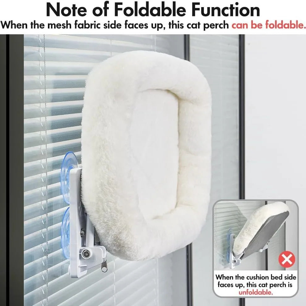 Luxury Square Winter Cat Window Perch Bed with Suction Cups Plush Hammock for Comfortable