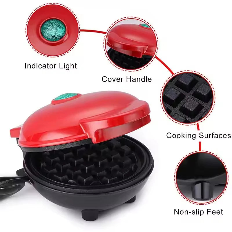 Mini Electric Waffle Maker for Breakfast Sandwich Home Bread Cake Baker with Pot Dutch