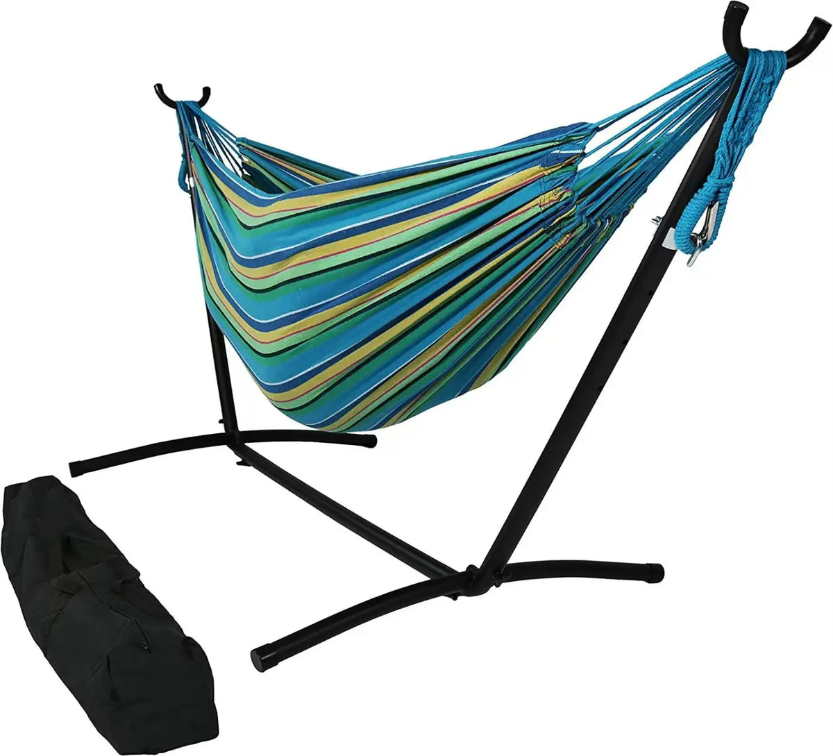 New Striped Canvas Hammock with Stand Breathable & Wear-Resistant Camping Hiking 2 Person