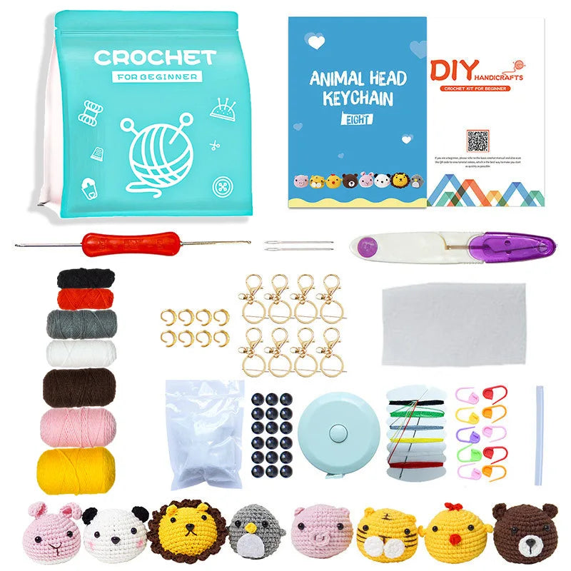 DIY Crochet Kit Woven Technique Yarn for Crafting Animal Doll Pendant Beginner English