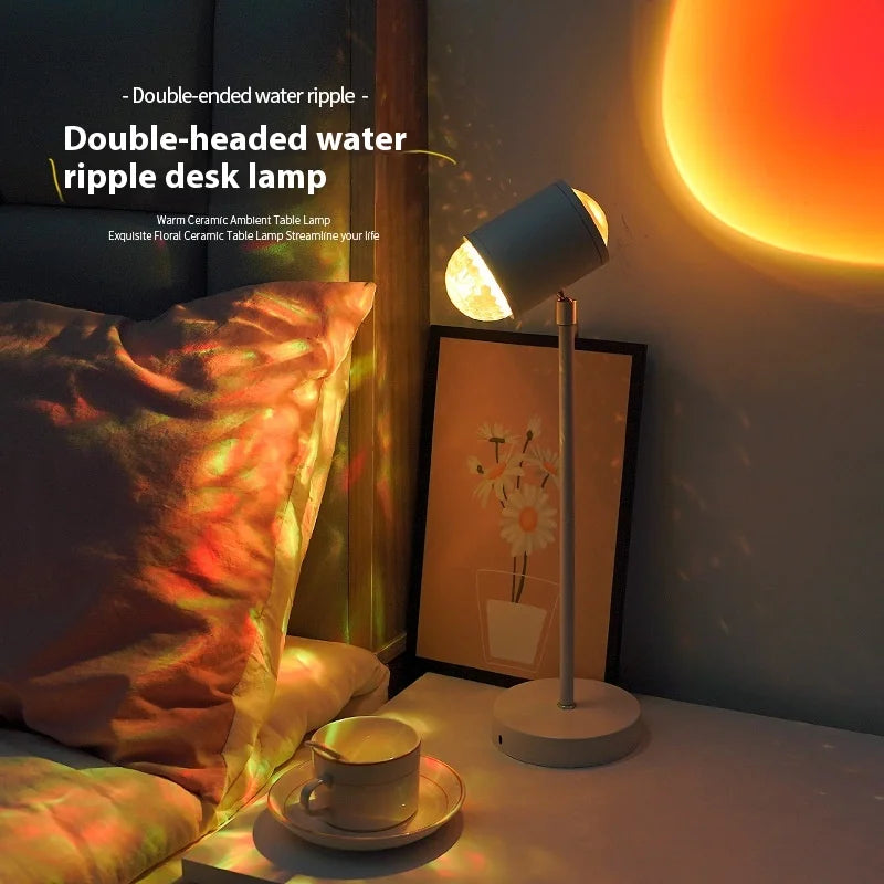 Double-Headed Sunset Water Ripple Lamp Dynamic Rotating Atmosphere Projection for Live