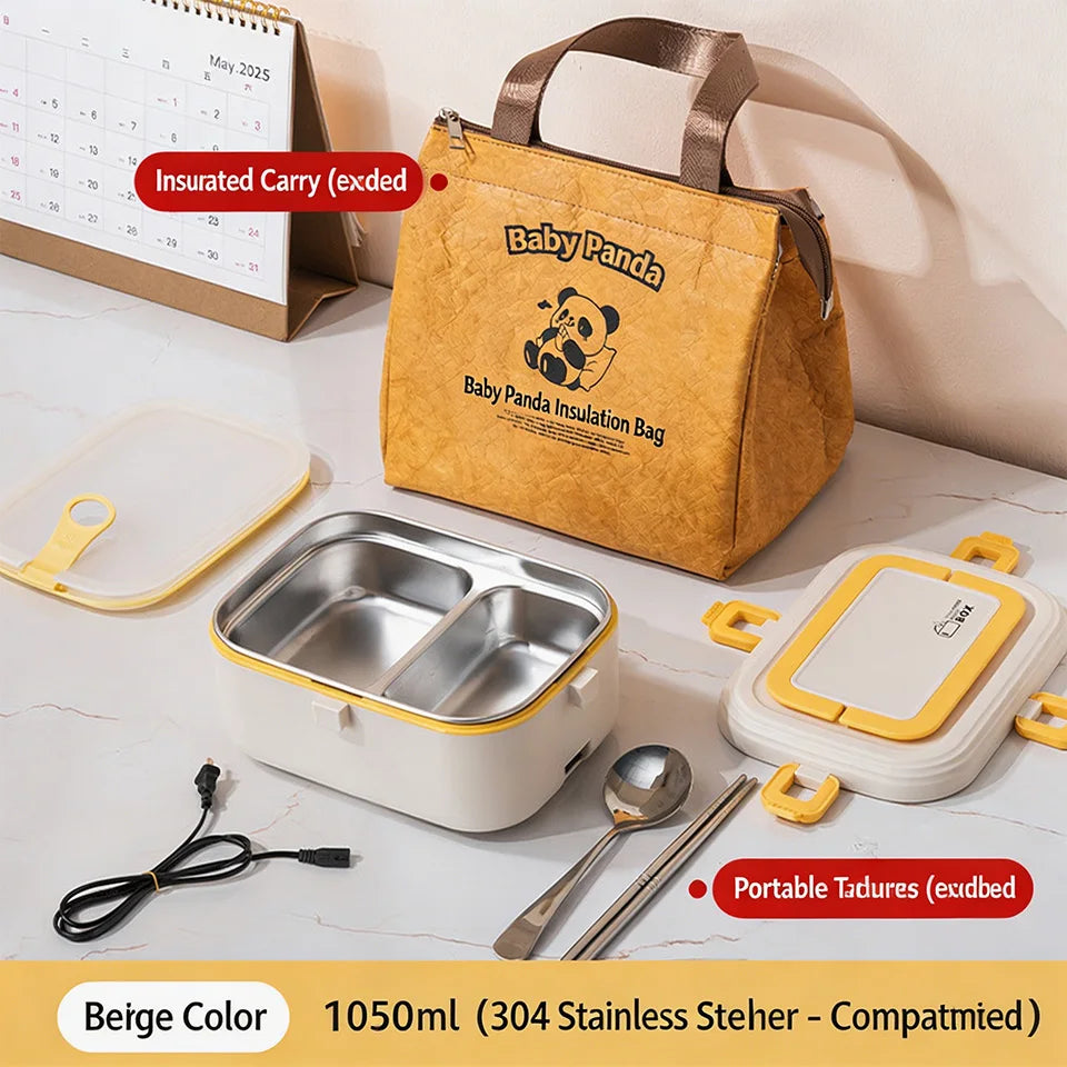 Electric Heating Lunch Box, No Water Needed 304 Stainless Steel Food Warmer,