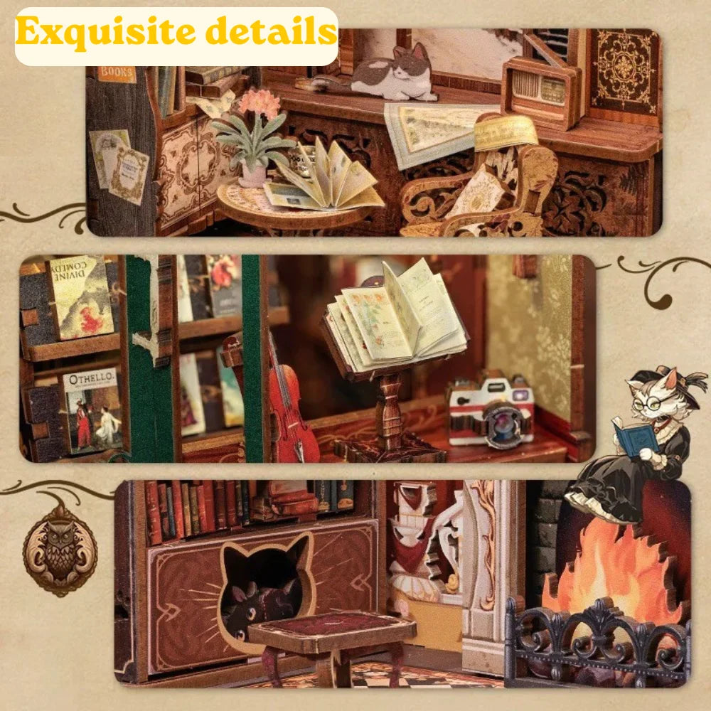 Top Gift DIY Book Nook 3D Wooden Puzzle Miniature House DIY Craft Kit Assembled Wooden Toy