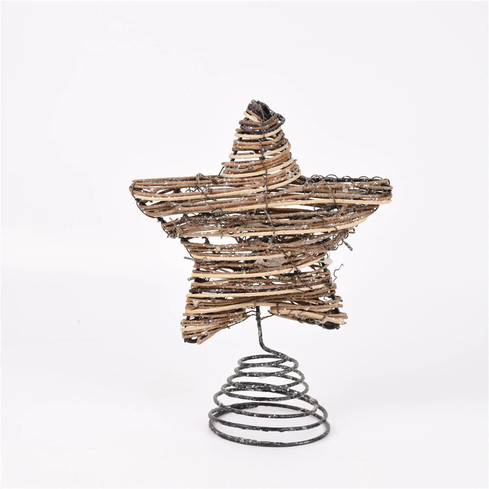 GY BSCI Christmas Decoration Metal Wire Brown Hanging Rattan LED Lights Decorated Star