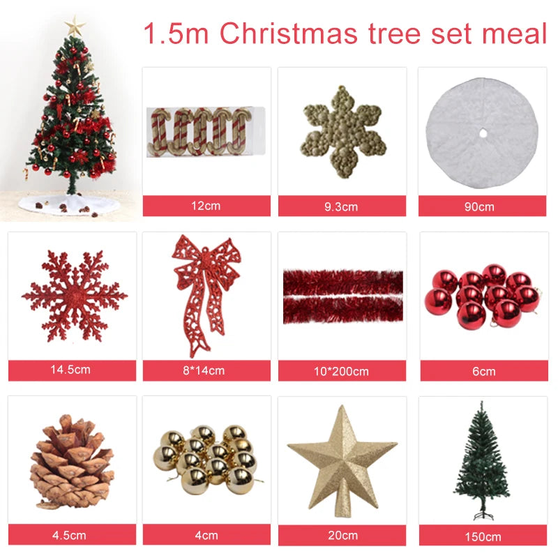 New Christmas Decorations Set PVC Tree with Top Star/Flake/Balls/Tinsel/Tree Skirt