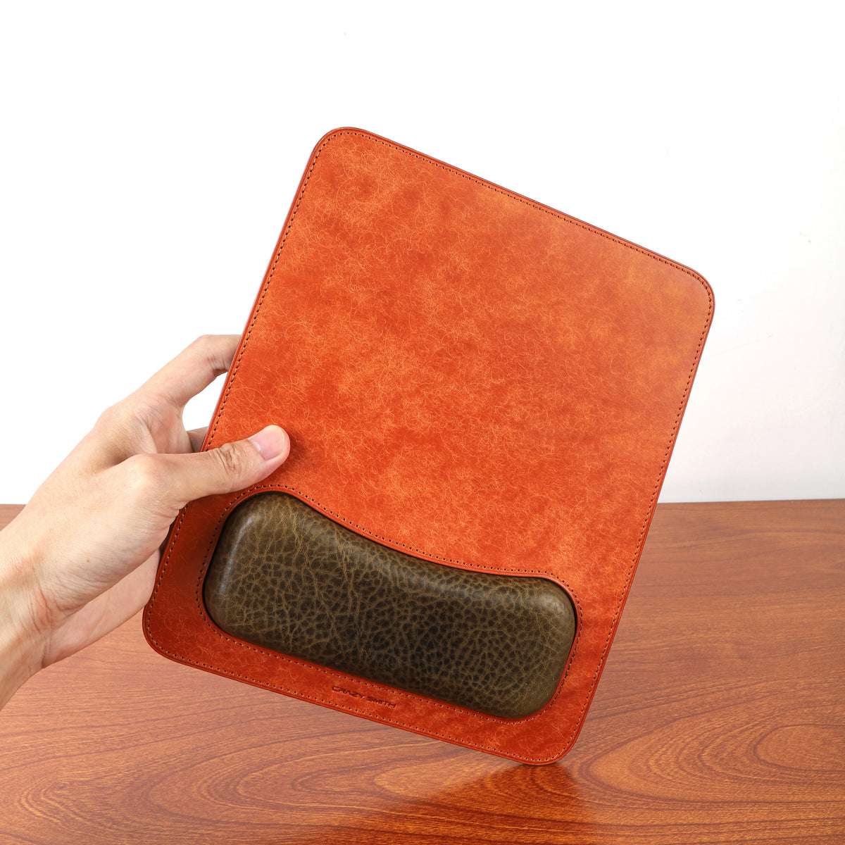 Vintage Frosted Leather Mouse Pad with Minerva Box Leather Wrist Rest, Ergonomic Desk Mat