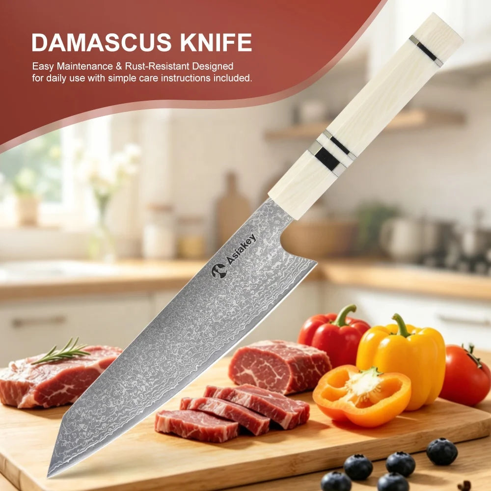 Rust Resistant Forged 8 Inch Damascus Steel Kiritsuke Knife Sushi Chef Knife with Ivory