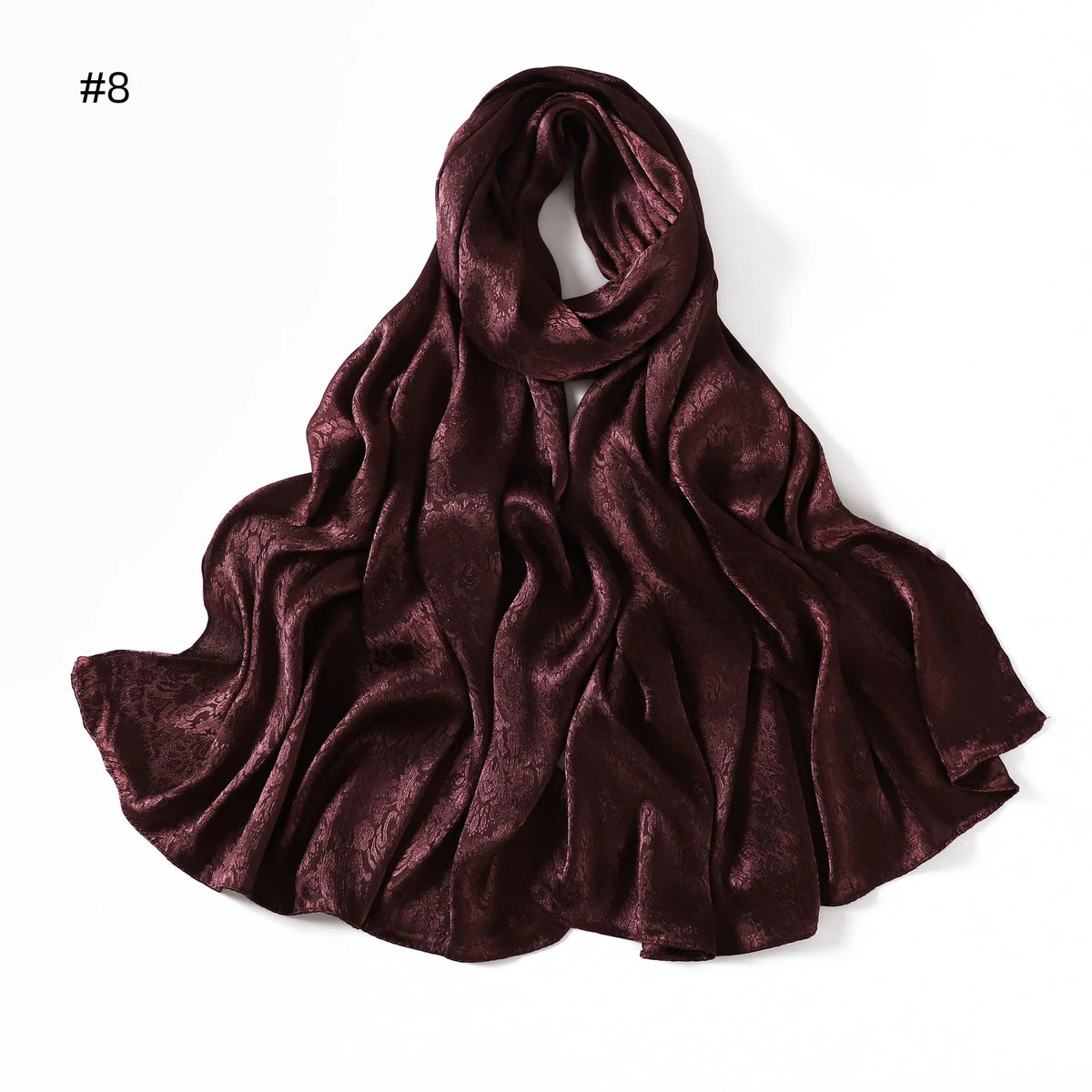 New Solid Color Satin Jacquard Long Scarf Breathable Soft Faux Silk