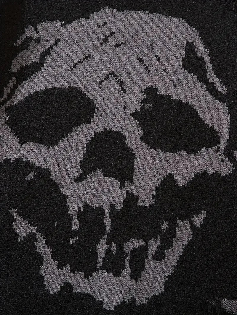 Custom Men'S Cozy Halloween Skeleton Knit Ripped Sweater Casual Stretch Crew Neck