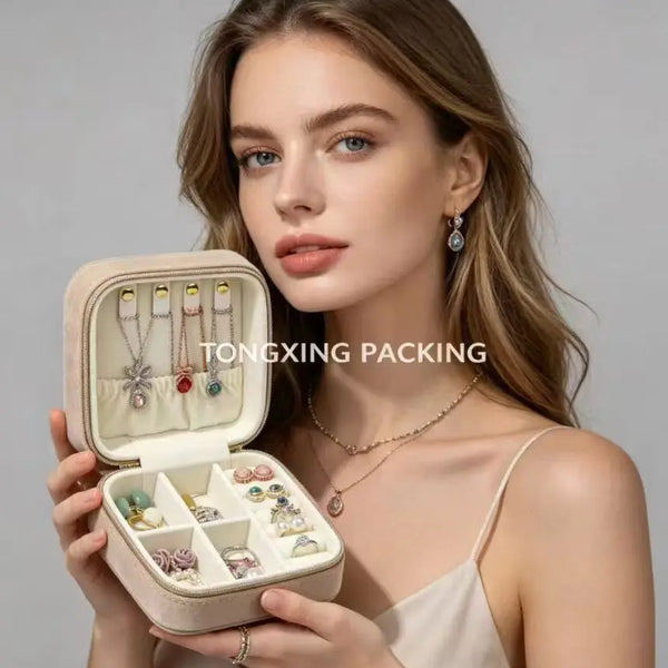 Tongxing Velvet Travel Jewelry Organizer Box Portable Square Jewellery Storage Case