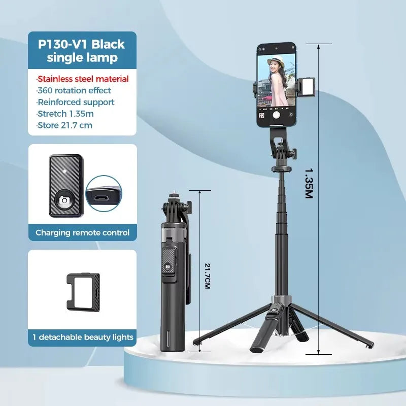 P130 135CM 4-Legs Mini Smart Selfie Stick with 360 Rotation Auto Face Detection Selfie