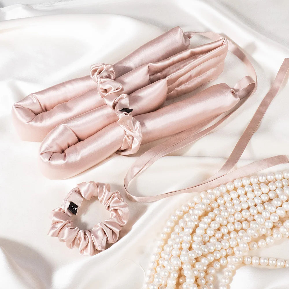 Custom 100% Mulberry Silk Heatless Hair Curler Set Hair Roller Sleeping Curling Rod
