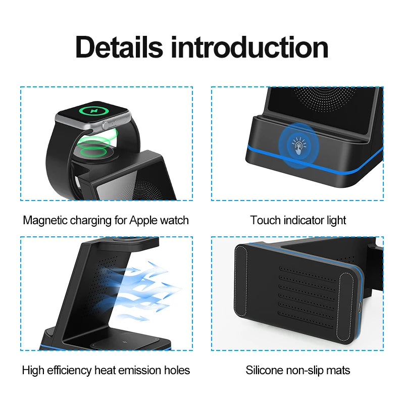 3 in 1 Wireless Charger Station Multi-Function 10W 15W Wireless Charger for Phone 13 14