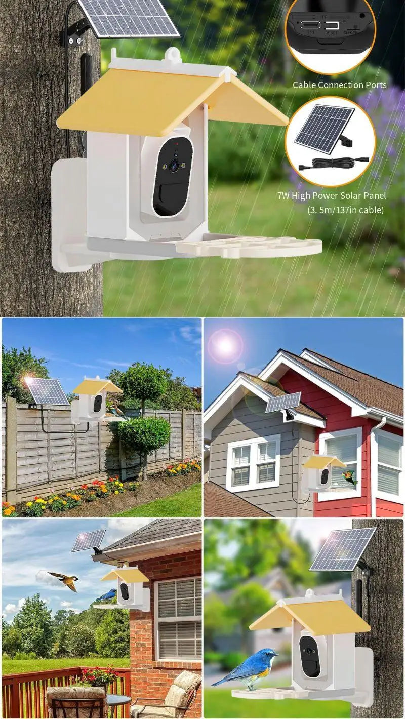 Automatic Smart Bird Feeder with HD Camera Outdoor Hanging Wifi Solar Powered Plastic