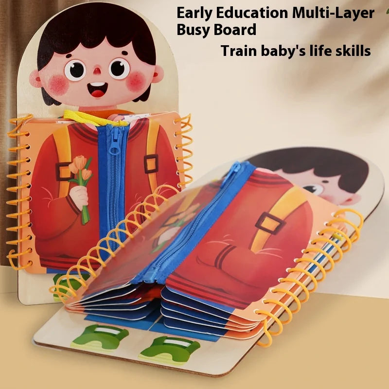 Children'S Multi-Layer Busy Board Wooden Montessori Early Education Toys Kindergarten
