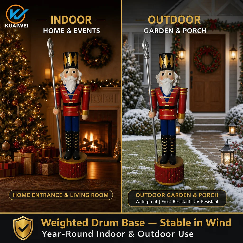 Resin Nutcracker Soldier with Spear, About 40 Inch Tall, Natural Finish