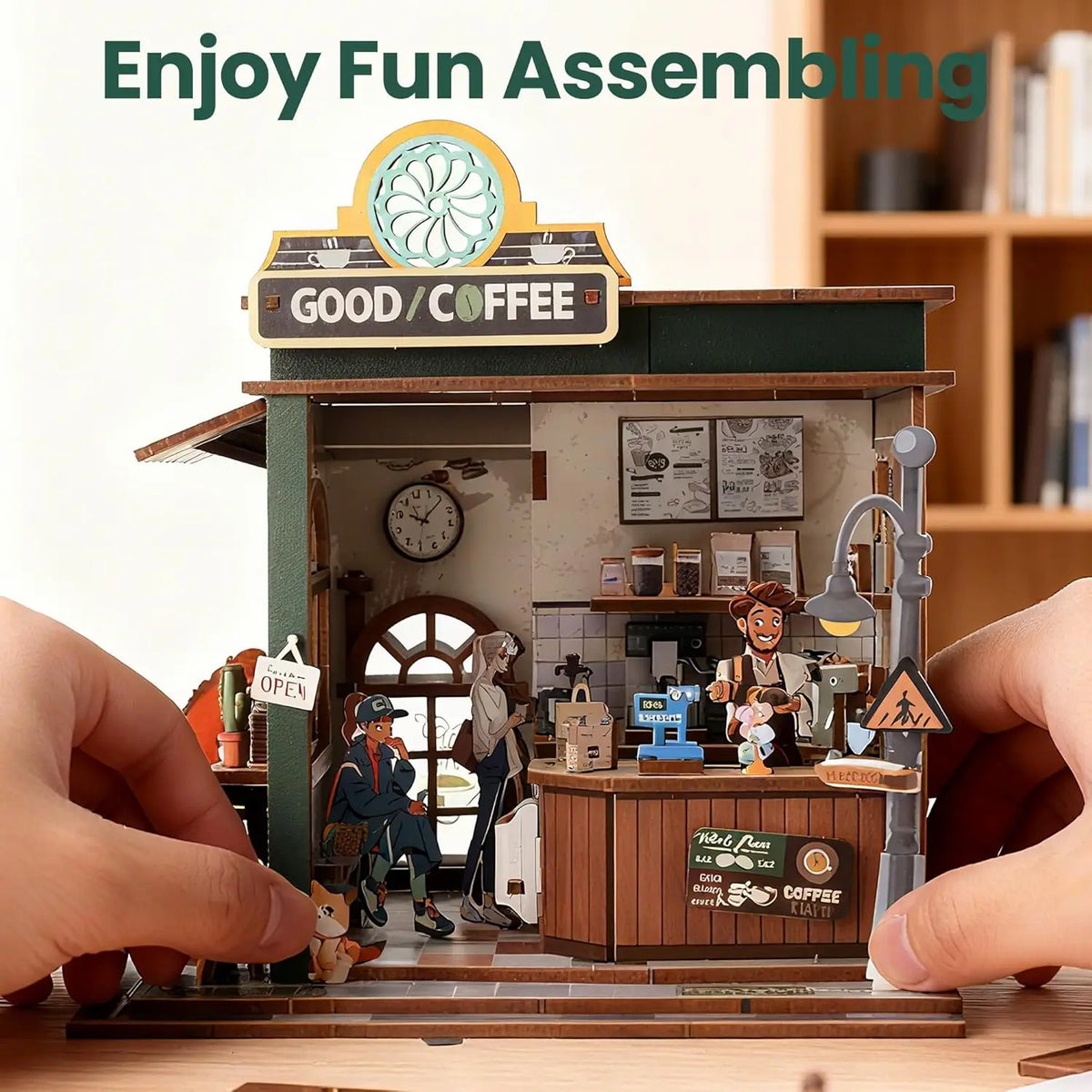 DIY Miniature Book Nook Kit Dollhouse Bookshelf Decor 3D Wooden Puzzle Street Model Gift