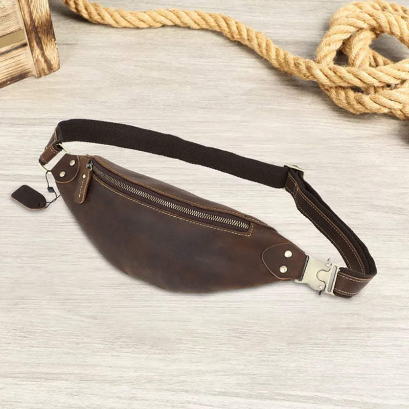Now Custom Crossbody Leather Waist Bag for Men Sports Waist Pack for Outdoor Travel
