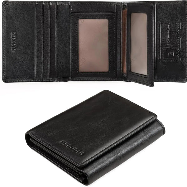 Genuine Leather Trifold Wallet Men RFID Blocking Slim Minimalist Front Pocket Wallet