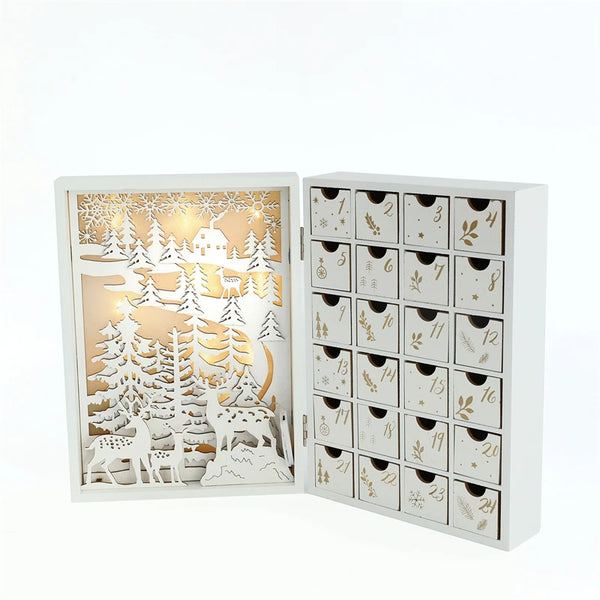 LED Light Wooden Advent Calendar 24 Days Countdown Christmas Decoration Reindeer Scene